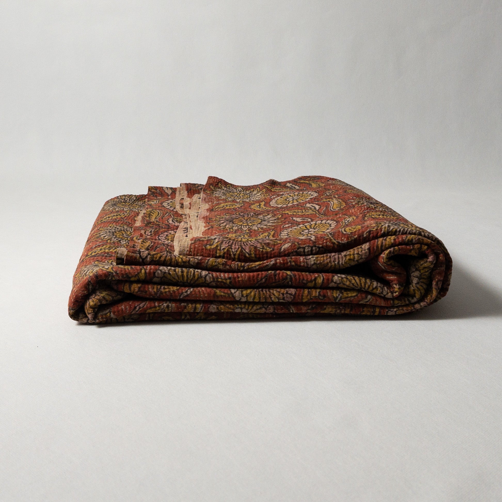 Vintage, Bagru Print, Kantha, Handmade, Reversible, Quilt, Cotton, Traditional, Bohemian, Rustic, Ethnic, Decor