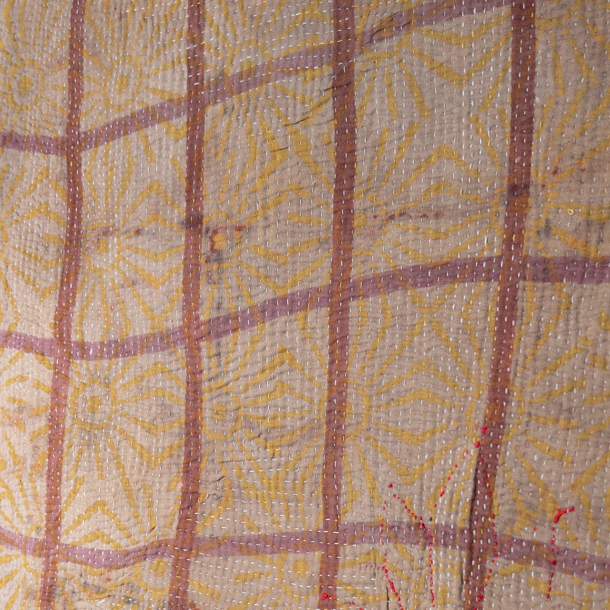 Vintage, Bagru Print, Kantha, Handmade, Reversible, Quilt, Cotton, Traditional, Bohemian, Rustic, Ethnic, Decor