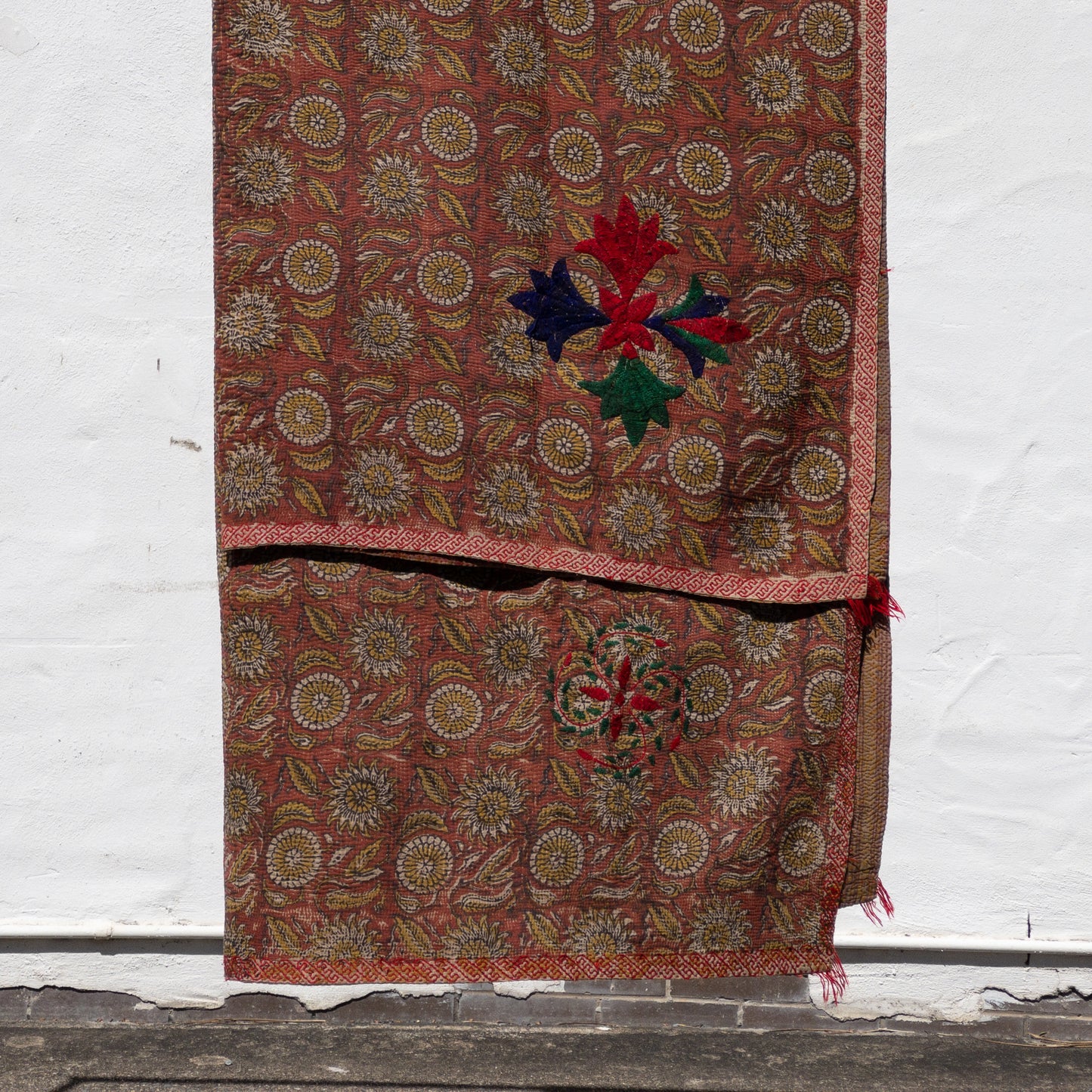 Vintage, Bagru Print, Kantha, Handmade, Reversible, Quilt, Cotton, Traditional, Bohemian, Rustic, Ethnic, Decor